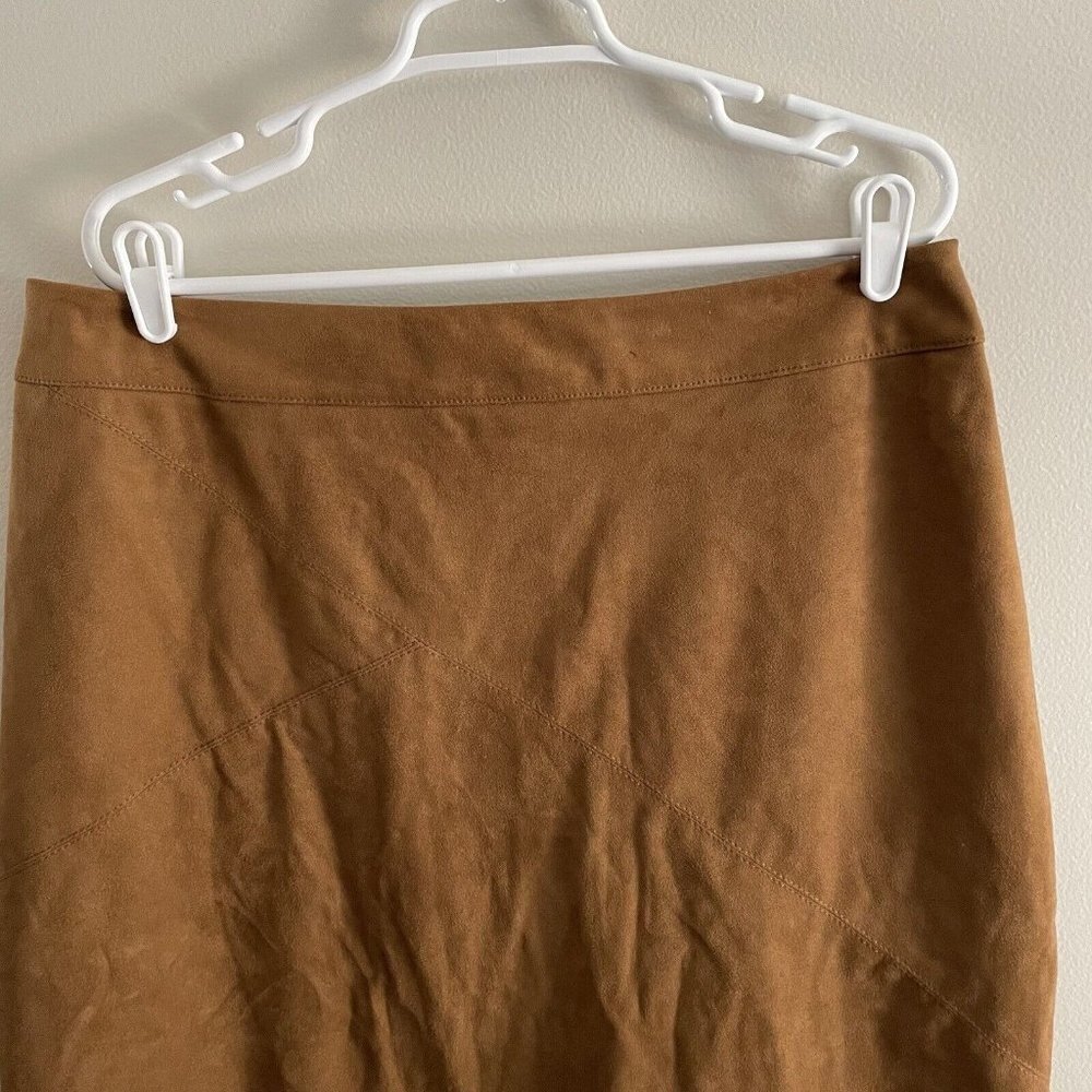 Chicos Women SZ 2.5 US 14 Brown Gingersnaps Faux Suede A-Line Midi Skirt - Picture 2 of 8